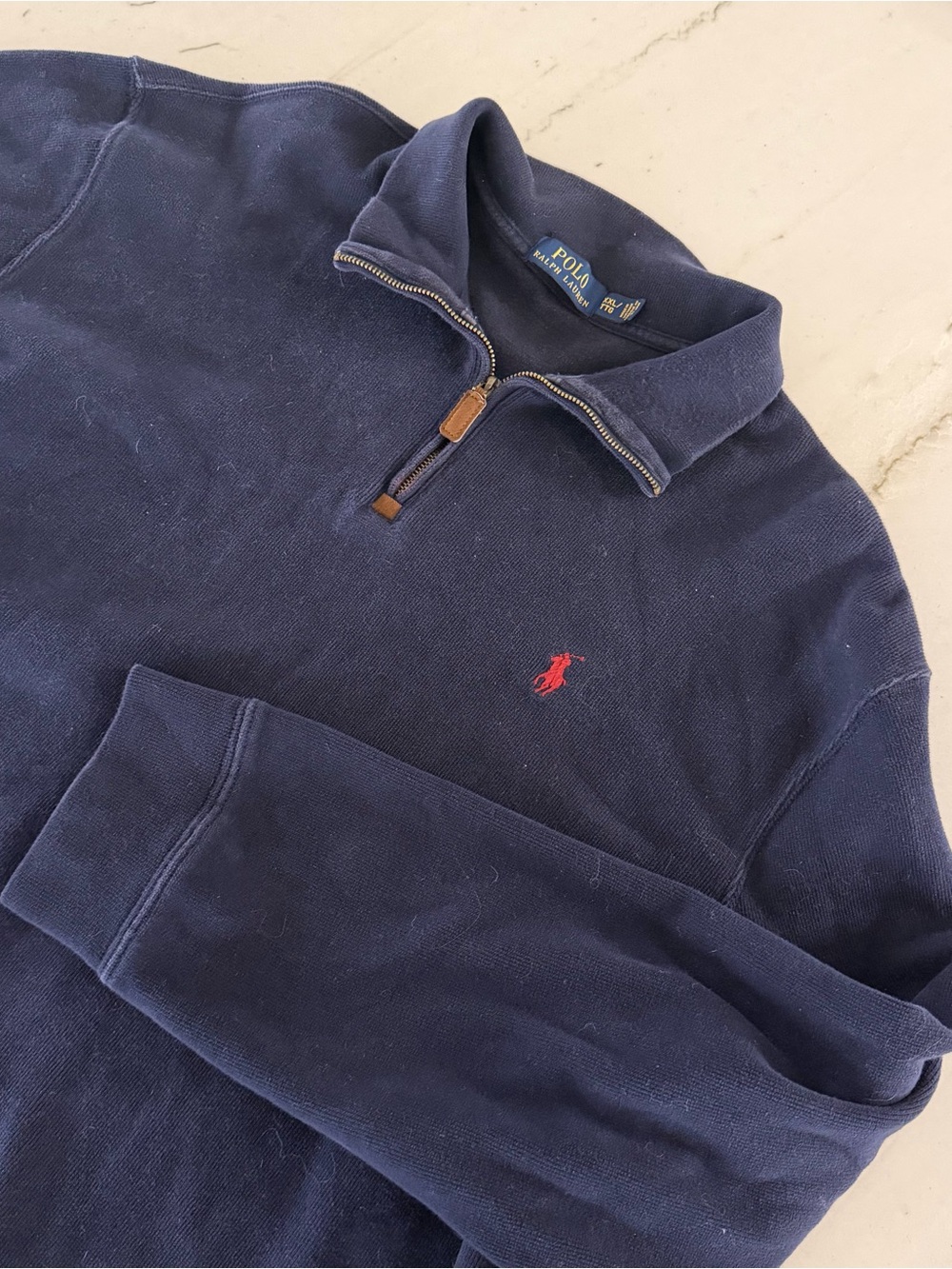 Polo Ralph Lauren Mens XXL Blue Quarter Zip Pullover Red Pony Logo